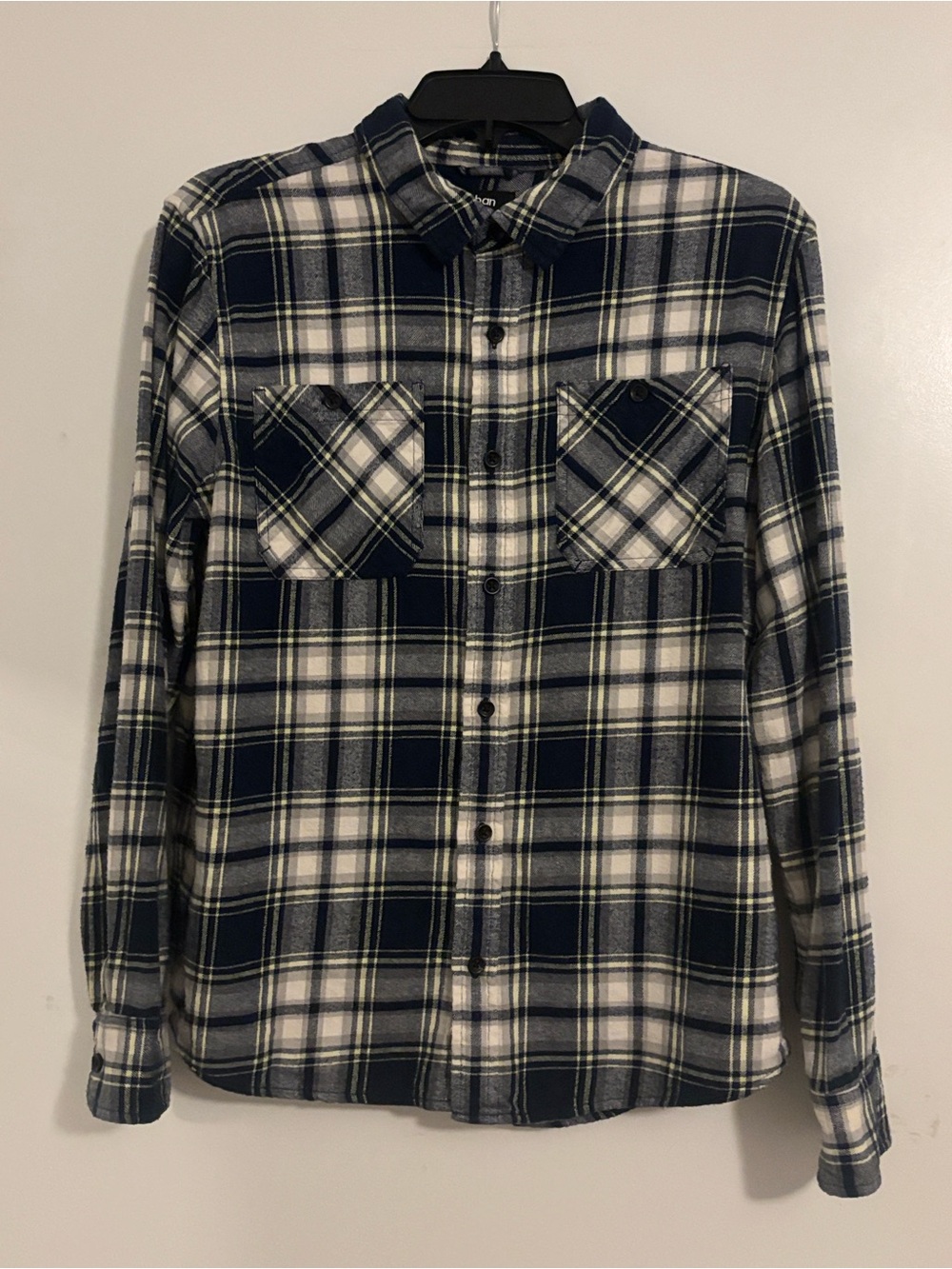 urban pipeline Navy and White Plaid Flannel Shirt